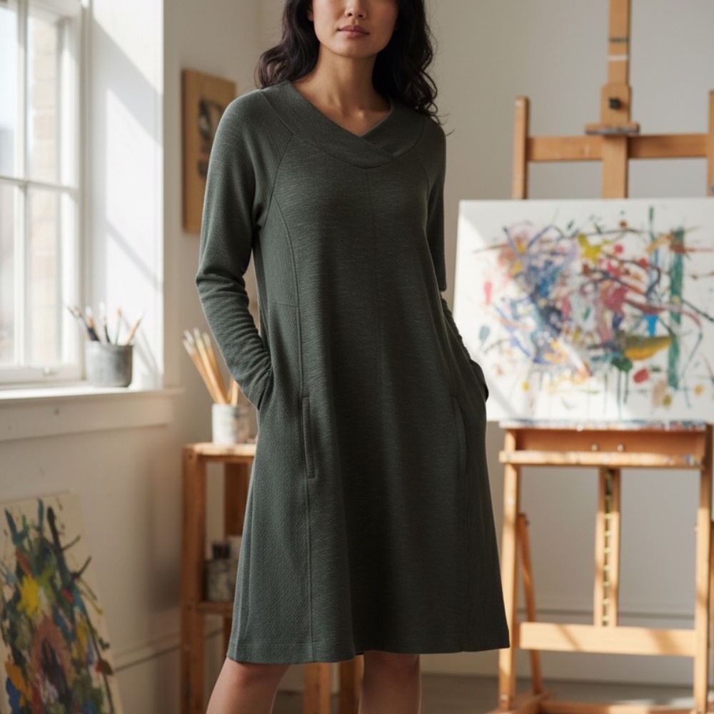 Prana Women’s Gray Long Sleeve Sindri Midi Dress Large